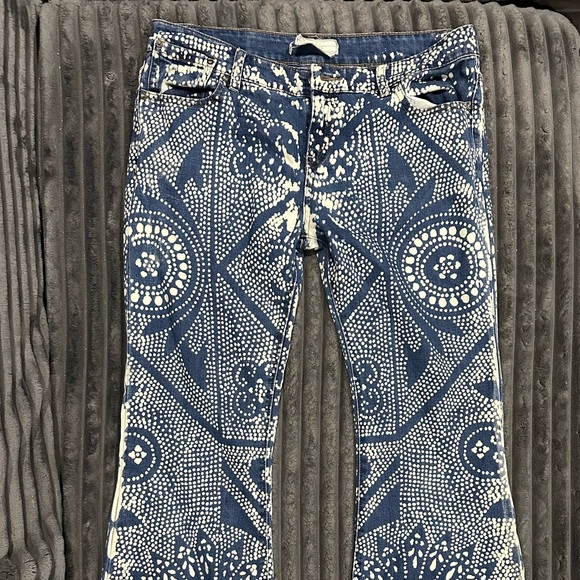 Free People Discharge Bali Hand Printed Flare Jeans - Picture 2 of 6
